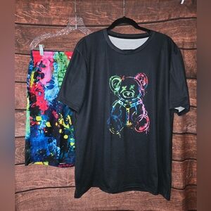 SHEIN Watercolor Splatter Cartoon T-Shirt and Shorts Set Size XL AJ-2513